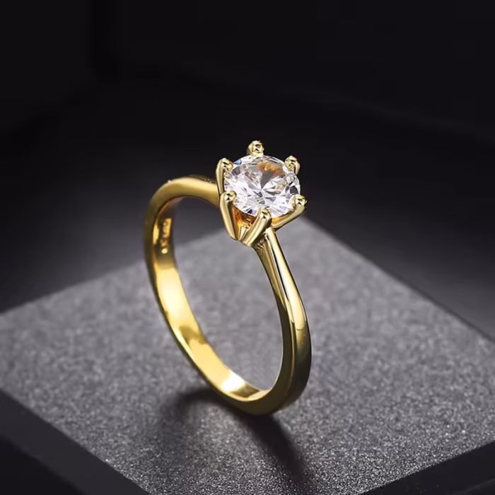 Classic 1 carat women's gold ring, 18k gold, wedding ring, suitable for wedding anniversary and engagement, R174 - Image 1