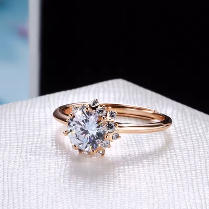 Wbmqda Romantic Women's Gold Ring, CZ Model, with Open Gemstone for Women, Rose Gold - Image 2