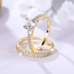 2pcs Classic Round Ring Set For Women Antique Gold Color White Zircon Stacking Couple Ring Bridal - Image 3