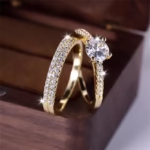 2pcs Classic Round Ring Set For Women Antique Gold Color White Zircon Stacking Couple Ring Bridal - Image 5