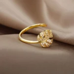 Women's gold ring with leaf design and fashionable 18k gold - gold color - special and professional design - Image 6