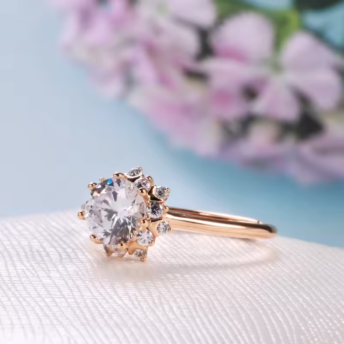 Wbmqda Romantic Women's Gold Ring, CZ Model, with Open Gemstone for Women, Rose Gold - Image 3