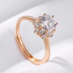 Wbmqda Romantic Women's Gold Ring, CZ Model, with Open Gemstone for Women, Rose Gold
