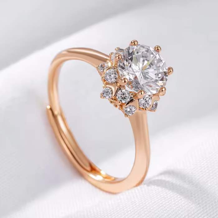 Wbmqda Romantic Women's Gold Ring, CZ Model, with Open Gemstone for Women, Rose Gold - Image 1