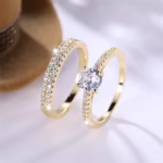 2pcs Classic Round Ring Set For Women Antique Gold Color White Zircon Stacking Couple Ring Bridal - Image 2