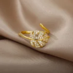 Women's gold ring with leaf design and fashionable 18k gold - gold color - special and professional design - Image 5