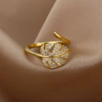 Women's gold ring with leaf design and fashionable 18k gold - gold color - special and professional design - Image 3