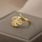 Women's gold ring with leaf design and fashionable 18k gold - gold color - special and professional design - Image 2