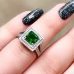 Full Pavé Square Women’s Emerald Gold Ring – Code 10514