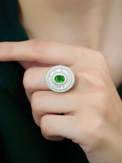 Large Coin Design Women’s Emerald Gold Ring – Code 10825