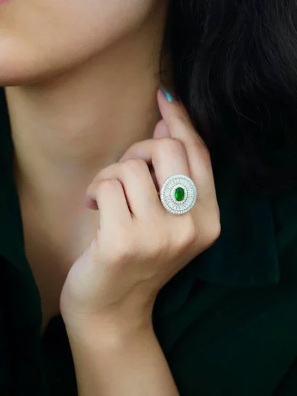 Large Coin Design Women’s Emerald Gold Ring – Code 10825