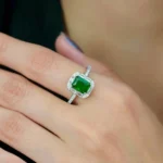 Women’s Emerald Gemstone Ring – Rectangular Design, Code 10826
