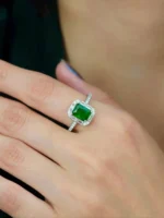 Women’s Emerald Gemstone Ring – Rectangular Design, Code 10826