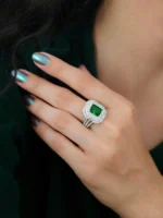 Large Square Gemstone Emerald Gold Ring – Code 10828