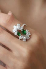 Double-Sided Floral Majesty Women’s Emerald Gold Ring – Code 11085