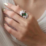Double-Sided Floral Majesty Women’s Emerald Gold Ring – Code 11085