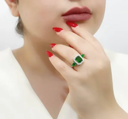 Square and Teardrop Emerald Gold Ring – Code 11114