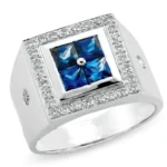 Men’s white gold ring with diamond and sapphire RGM1561