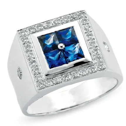 Men’s white gold ring with diamond and sapphire RGM1561