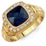 Yellow Gold Men’s Ring RGM1570 with Blue Sapphire and Brilliant-Cut Diamonds