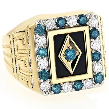 Luxury Men’s Gold Ring RGM1583 with Sapphire, Onyx, and Diamond