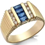 Luxury Men Ring 18K White Gold with Blue Sapphire and Diamond RGM1620