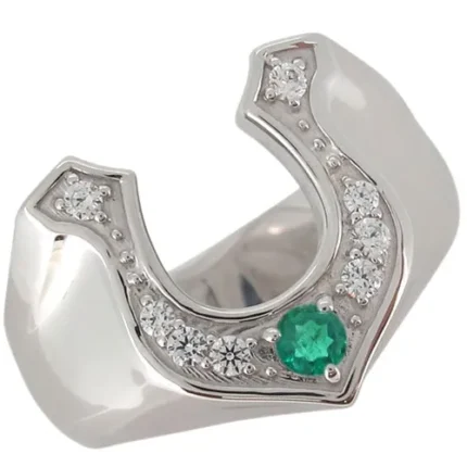 Men’s gold horseshoe ring with natural emerald and brilliant diamonds – RGM1707