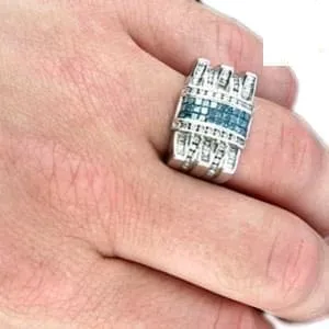 Men’s white gold ring with brilliant diamonds, baguettes, and emerald – RGM1010 luxury jewelry
