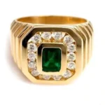 Men’s yellow gold ring with Colombian emerald and brilliant diamonds – RGM1283 luxury jewelry