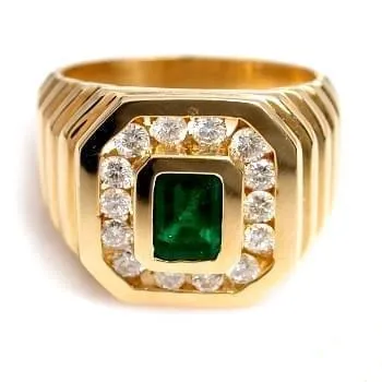 Men’s yellow gold ring with Colombian emerald and brilliant diamonds – RGM1283 luxury jewelry