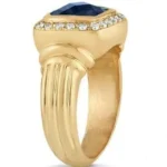 Yellow Gold Men’s Ring RGM1570 with Blue Sapphire and Brilliant-Cut Diamonds