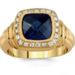 Yellow Gold Men’s Ring RGM1570 with Blue Sapphire and Brilliant-Cut Diamonds