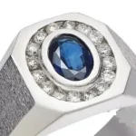 Luxury Men’s Sapphire Ring 18K White Gold with