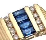 Luxury Men Ring 18K White Gold with Blue Sapphire and Diamond RGM1620