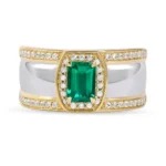 Men’s emerald gold ring with natural emerald center and brilliant diamonds – RGM1691 luxury jewelry