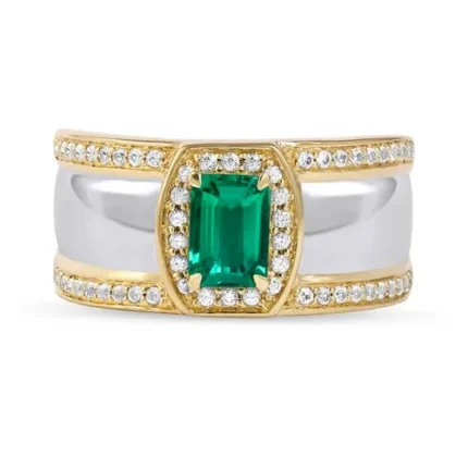 Men’s emerald gold ring with natural emerald center and brilliant diamonds – RGM1691 luxury jewelry