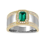 Men’s emerald gold ring with natural emerald center and brilliant diamonds – RGM1691 luxury jewelry