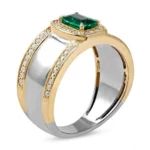 Men’s emerald gold ring with natural emerald center and brilliant diamonds – RGM1691 luxury jewelry