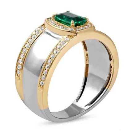 Men’s emerald gold ring with natural emerald center and brilliant diamonds – RGM1691 luxury jewelry