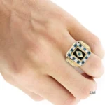 Luxury Men’s Gold Ring RGM1583 with Sapphire, Onyx, and Diamond