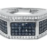 White Gold Ring for Men with Blue Sapphire and Diamond RGM1613