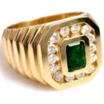 Men’s yellow gold ring with Colombian emerald and brilliant diamonds – RGM1283 luxury jewelry