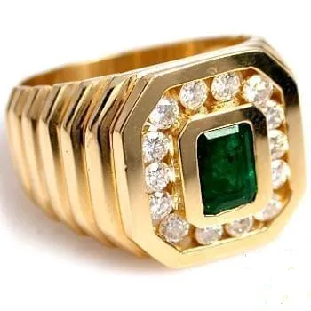 Men’s yellow gold ring with Colombian emerald and brilliant diamonds – RGM1283 luxury jewelry