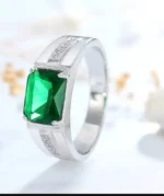 Men’s S925 silver ring with rectangular green zircon – luxury jewelry