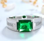Men’s S925 silver ring with rectangular green zircon – luxury jewelry