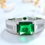 Men’s S925 silver ring with rectangular green zircon – luxury jewelry