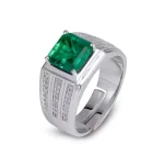 Men’s 18K Gold & Platinum Emerald Ring – Luxury Retro Men Emerald Ring