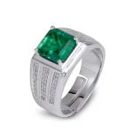 Men’s 18K Gold & Platinum Emerald Ring – Luxury Retro Men Emerald Ring