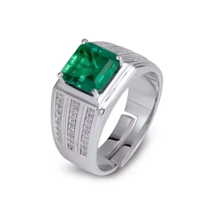 Men’s 18K Gold & Platinum Emerald Ring – Luxury Retro Men Emerald Ring