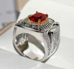 Vintage Male Ring S925 Sterling Silver – Red CZ Stone Engagement & Wedding Band